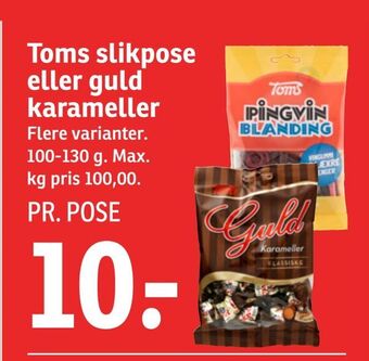 SPAR Toms slikpose eller guld karameller tilbud