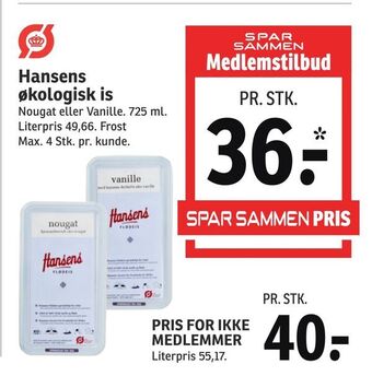 SPAR Hansens økologisk is tilbud