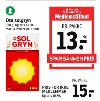 SPAR Ota solgryn tilbud