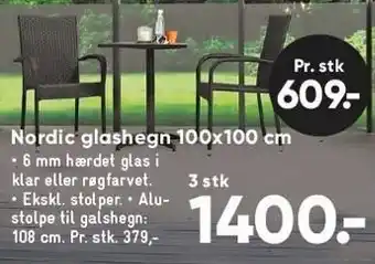 Bilka Nordic glashegn 100x100cm 3 stk. tilbud
