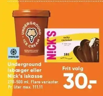 Bilka Underground isbæger el. Nick's iskasse tilbud