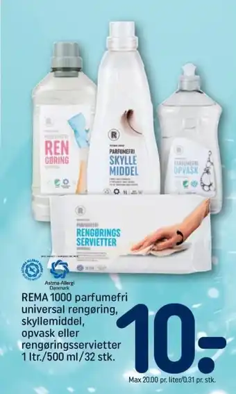 REMA 1000 REMA 1000 parfumefri universal rengøring skyllemiddel opvask eller rengøringsservietter tilbud