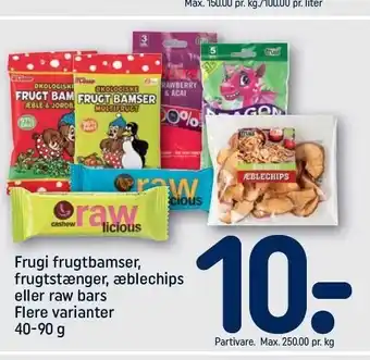 Frugi frugtbamser, frugtstænger, æblechips el. raw bars