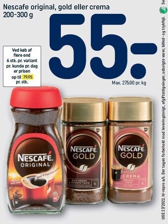 REMA 1000 Nescafe original, Gold el. Crema tilbud