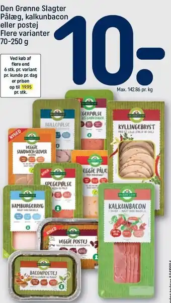 REMA 1000 Den Grønne Slagter pålæg, kalkunbacon el. postej - Flere varianter tilbud