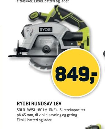 XL-BYG Ryobi rundsav 18v tilbud