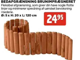 jem & fix Bedafgrænsning Brunimprægneret Ø: 5 x H: 20 x L: 120 cm tilbud