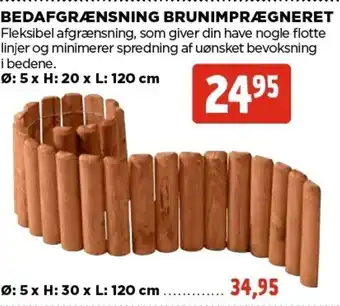 jem & fix Bedafgrænsning Brunimprægneret Ø: 5 x H: 30 x L: 120 cm tilbud