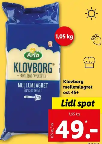 Lidl Klovborg Mellemlagret Ost 45+ tilbud