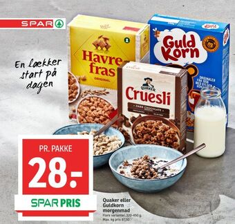SPAR Quaker eller Guldkorn morgenmad tilbud
