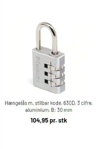 Hængelås m Stilbar Kode 630D Cifre Aluminium
