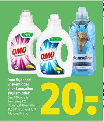 Coop 365 Omo flydende vaskemiddel eller Bamseline skyllemiddel tilbud