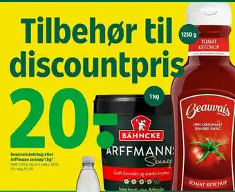 Coop 365 Beauvais ketchup eller arffmann sennep 1 kg tilbud