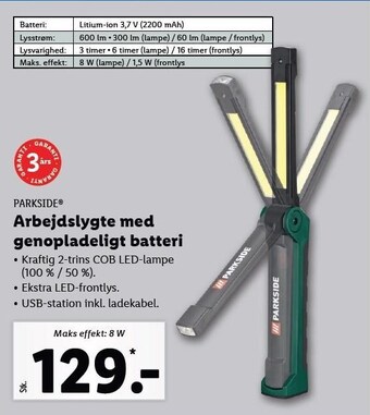 Arbejdslygte m. genopladeligt batteri