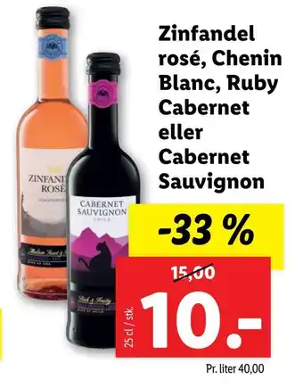 Lidl Zinfandel rosé, Chenin Blanc, Ruby Cabernet eller Cabernet Sauvignon tilbud