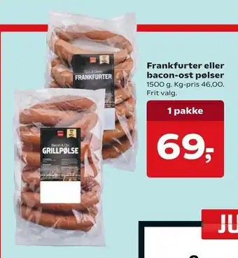 Dagli'Brugsen Frankfurter eller bacon-ost pølser tilbud