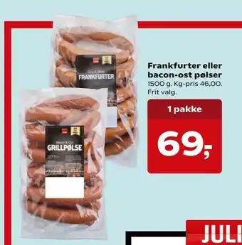 Kvickly Frankfurter eller bacon-ost pølser tilbud
