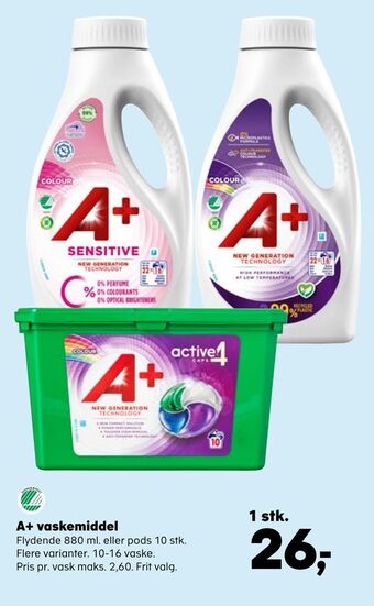 Kvickly A+ vaskemiddel tilbud