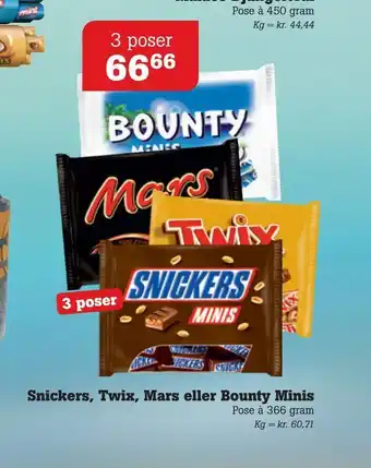 Poetzsch Padborg Snickers, Twix, Mars eller Bounty Minis tilbud