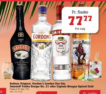 Poetzsch Padborg Baileys Original, Gordon's London Dry Gin, Smirnoff Vodka Recipe No. 21 eller Captain Morgan Spiced Gold tilbud