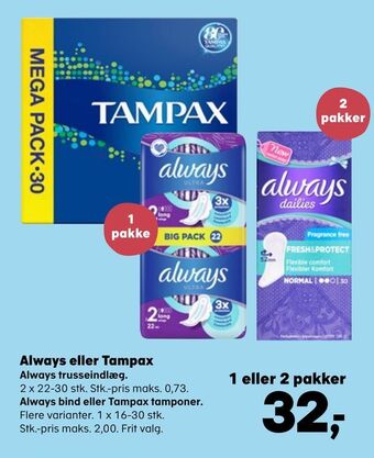 SuperBrugsen Always eller Tampax tilbud