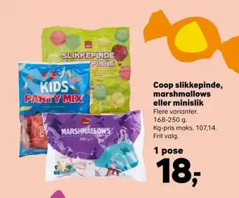 Coop slikkepinde, marshmallows eller minislik