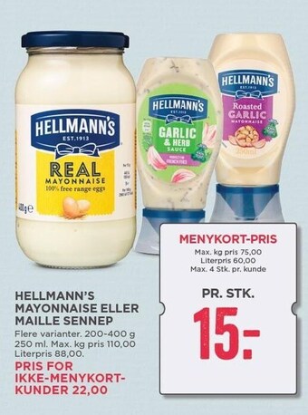 MENY Hellmann's mayonnaise eller Maille sennep tilbud
