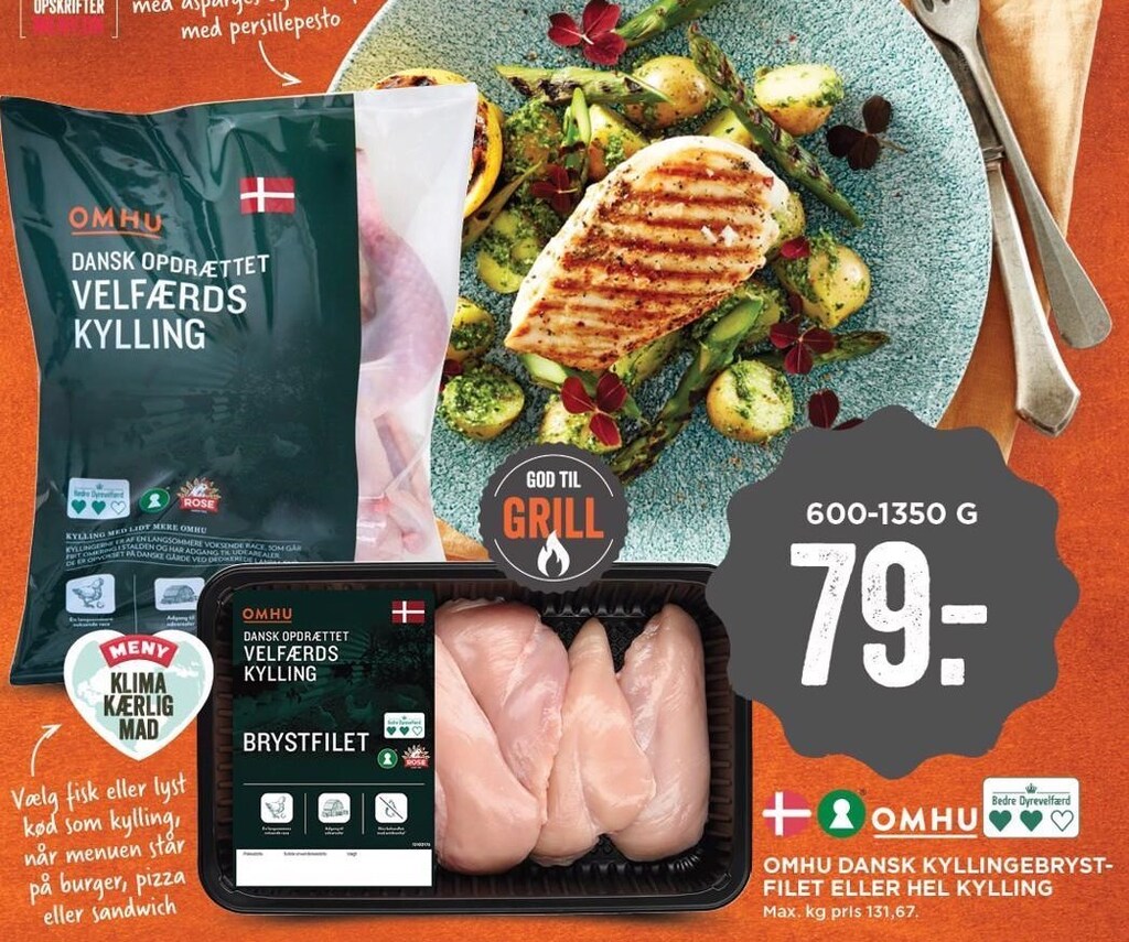 OMHU dansk kyllingebryst filet eller hel kylling tilbud hos MENY