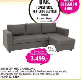 Daells Bolighus Sovesofa m. chaiselong tilbud