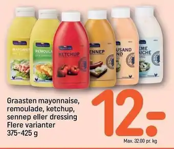 REMA 1000 Graasten mayonnaise, remoulade, ketchup, sennep el. dressing tilbud