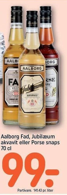 REMA 1000 Aalborg Fad, Jubilæum akvavit el. Porse snaps tilbud
