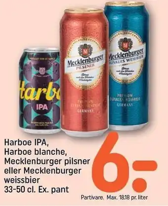 REMA 1000 Harboe IPA, Harboe blanche, Mecklenburger pilsner el. Mecklenburger weissbier tilbud