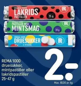 REMA 1000 REMA 1000 druesukker, mintpastiller el. lakridspastiller tilbud