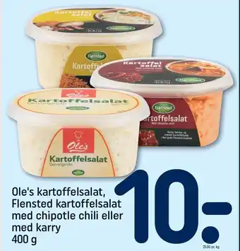 REMA 1000 Ole's kartoffelsalat, Flensted kartoffelsalat m. chipotle el. karry tilbud
