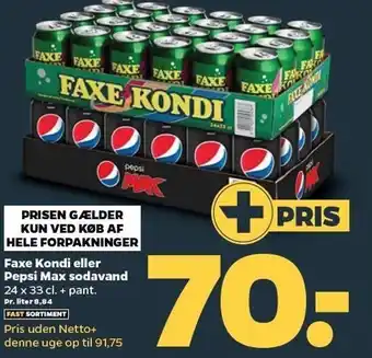 Netto Faxe Kondi el. Pepsi Max sodavand tilbud