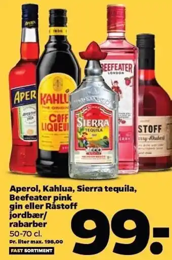 Netto Aperol, Kahlua, Sierra Tequila, Beefeater pink gin el. Råstoff jordbær/rabarber tilbud