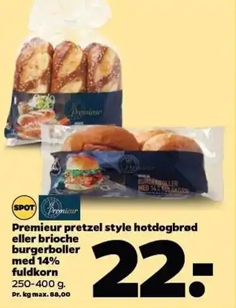 Netto Pretzel style hotdogbrød el. brioche burgerboller m. 14% fuldkorn tilbud