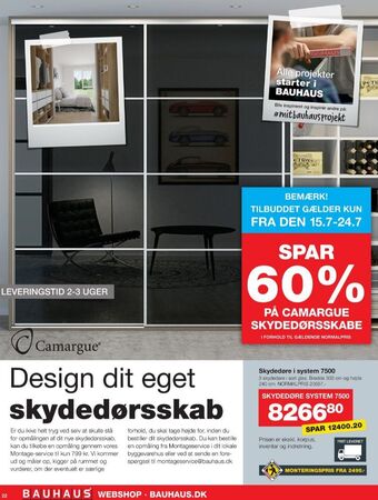 Bauhaus Camargue skydedøre tilbud