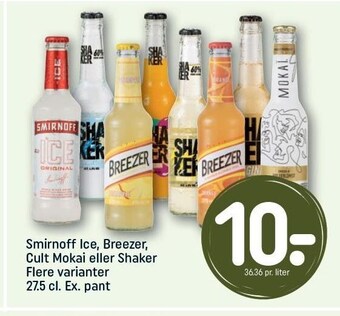 Smirnoff ice, breezer, cult mokai el. shaker