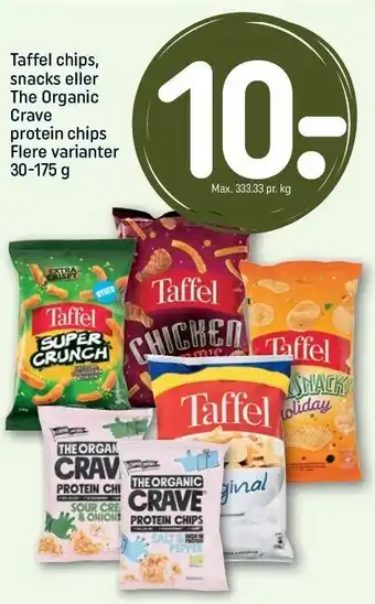 REMA 1000 Taffel chips, snacks eller the organic crave protein chips tilbud