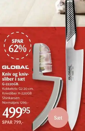 Global Kniv og kniv-sliber i sæt