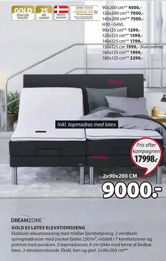 JYSK Gold es latec elevationsseng tilbud
