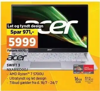 Power Acer swift 3 bærbar pc tilbud
