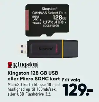 Bilka KINGSTON kingston 128 GB USB eller micro SDHC kort tilbud