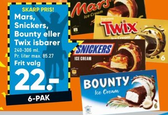 Bilka Mars, snickers, bounty eller twix isbarer tilbud
