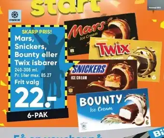 Bilka Mars, Snickers, Bounty el. Twix isbarer 6-pak tilbud