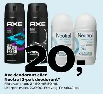 Coop 365 Axe deodorant eller Neutral 2-pak deodorant tilbud