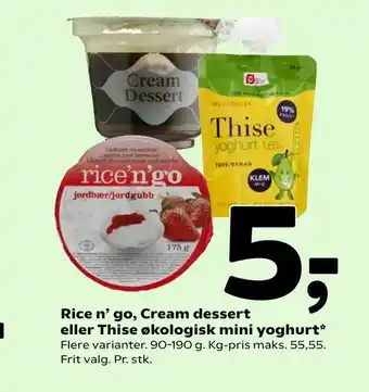 Coop 365 Rice n' go, Cream dessert eller Thise økologisk mini yoghurt tilbud