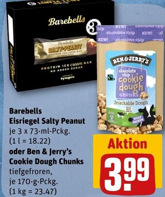 REWE DE Barebells Eisriegel Salty Peanut oder Ben & Jerry's Cookie Dough Chunks tilbud