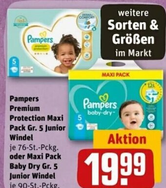 REWE DE Pampers Premium Protection Maxi Pack Gr.5 Junior Windel oder Maxi Pack Baby Dry Gr.5 Junior Windel tilbud